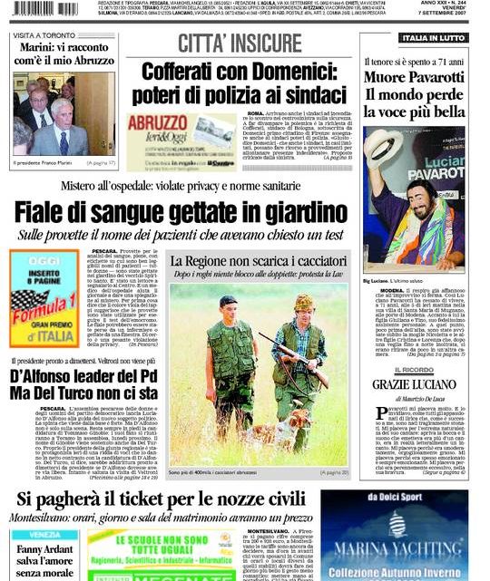 Su Il Centro di oggi la notizia delle fiale di sangue abbandonate